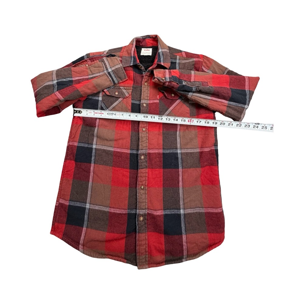 Levi's Flannel Shirt Jacket Mens Small Red Plaid Sherpa Lined Cotton Workwear - Picture 8 of 11
